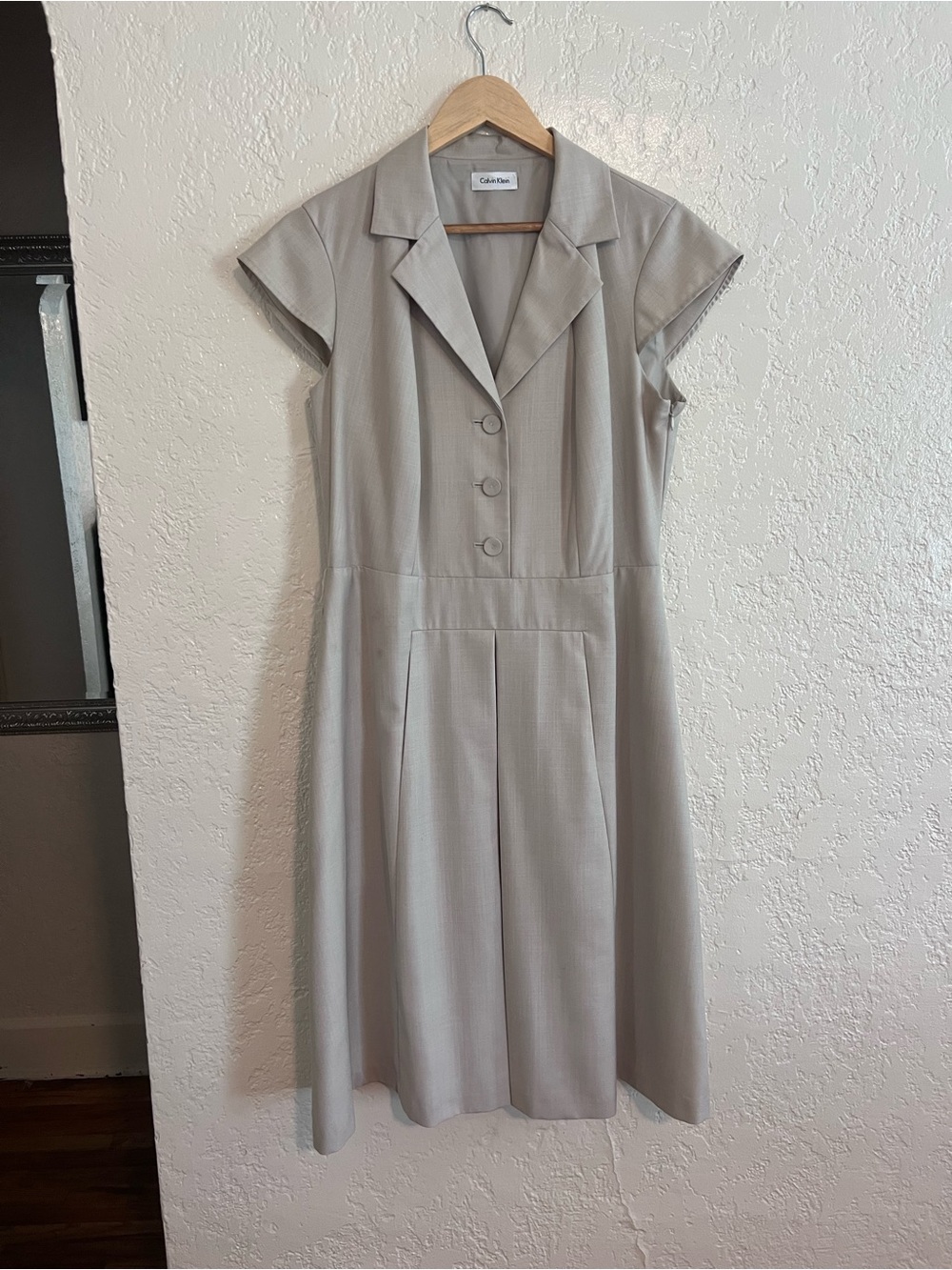 Calvin Klein Taupe Midi Dress with Notch Collar